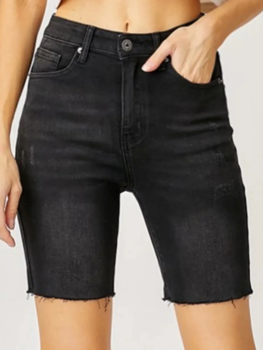 Risen Black Mid Length Raw Hem Shorts New Size S